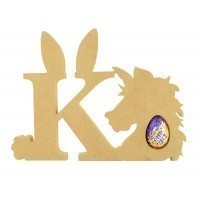 18mm Freestanding wooden Easter Rabbit Letters with Creme Egg Holder Unicorn - BT NEWS - 200mm Height